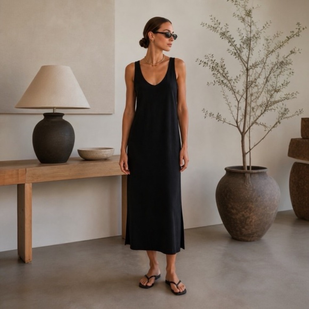 Lululemon Black Maxi Tank Dress Size 10 Minimalist Athleisure Capsule Wardrobe